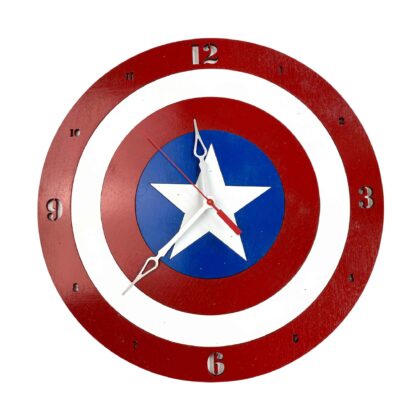 Handmade Captain America Wall Clock with layered red, white, and blue shield design
