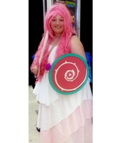 Cosplayer Modeling our Handmade Steven Universe 17" Shield and 23" Sword