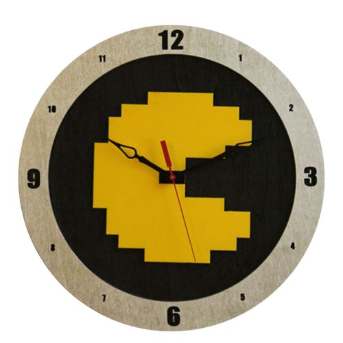 8Bit Pacman Clock on Black Background
