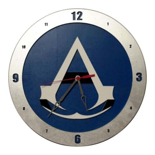 Assassin Creed Clock on Blue Background