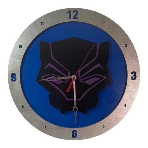 Black Panther Clock on Blue Background