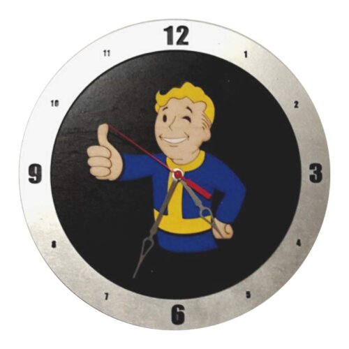 Fallout Vault Boy Clock on Black Background