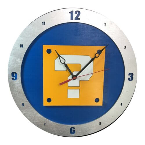 Mario Question Clock on Blue Background