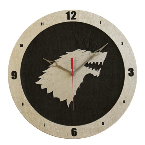 Dire Wolf Game of Thrones  Clock on Black Background