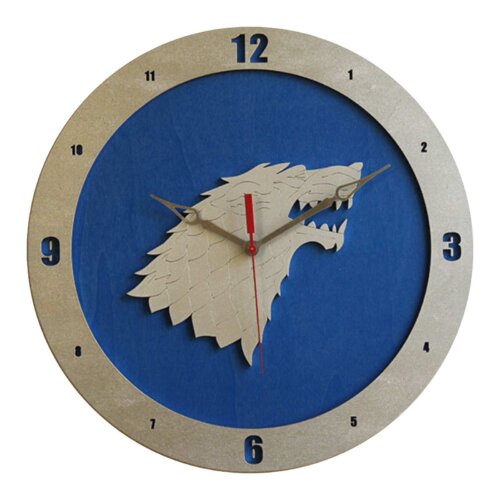 Dire Wolf Game of Thrones Clock on Blue Background