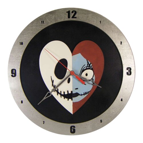 Jack and Sally Heart Clock on Black Background