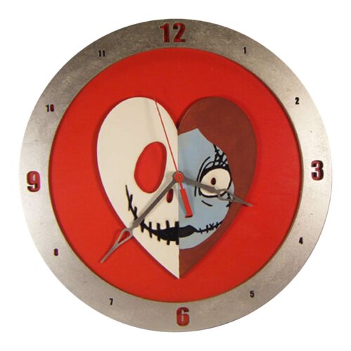 Jack and Sally Heart Clock on Red Background