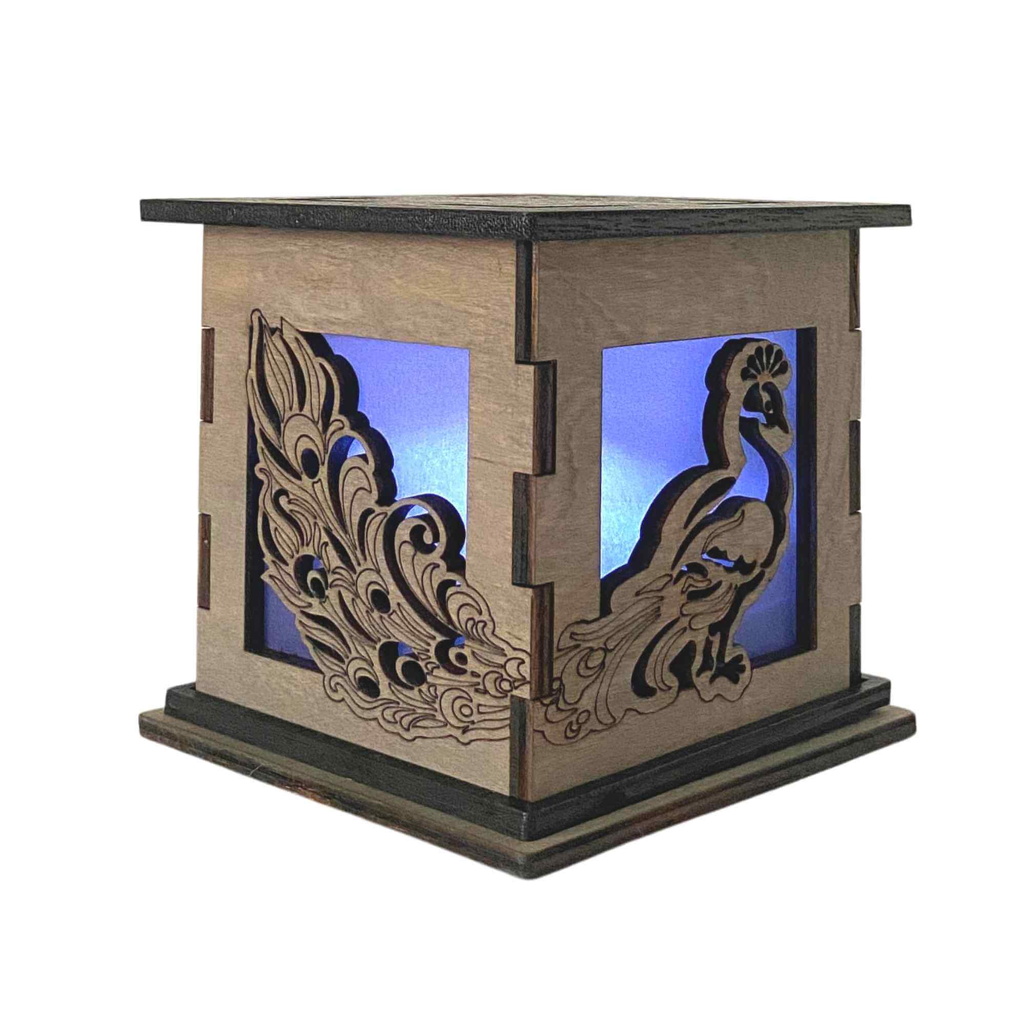 Peacock Light Up Box 5in Cubed Shelf Home Decor