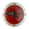 Sci-Fi Gift of a Star Trek Enterprise Clock with a red background, silver rim and black silhouette USS Enterprise. Perfect as a Fathers Day Gift.
