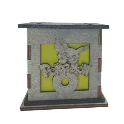 Pokemon handmade 5 inch cubed box. Cut through wood with transparent colored paper to light up the box.