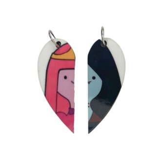 Adventure Time Princess Bubblegum and Marceline Matching Heart Pendants w Necklaces and Keyrings