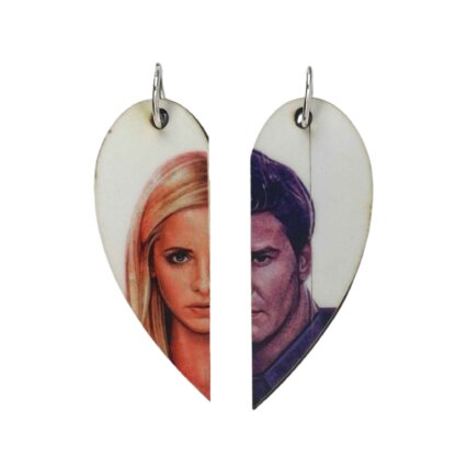 Buffy the Vampire Slayer and Angel Matching Heart Pendants w Necklaces and Keyrings