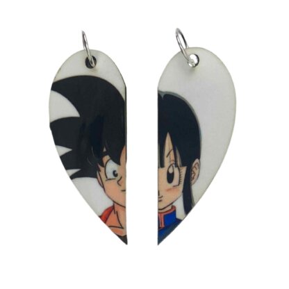 Dragonball Z Goku & Chichi Matching Heart Pendants w Necklaces and Keyrings