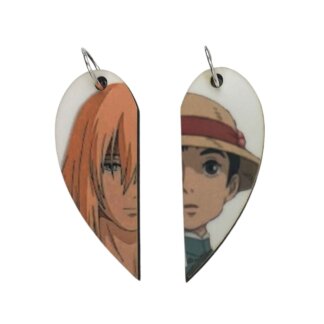 Howl and Sophie from Howl's Moving Castle Matching Heart Pendants w Necklaces and Keyrings