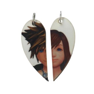 Sora and Kairi from Kingdom Hearts Matching Heart Pendants w Necklaces and Keyrings