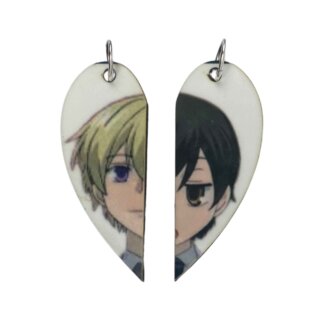 Haruhi & Tamaki from Ouran High School Matching Heart Pendants w Necklaces and Keyrings