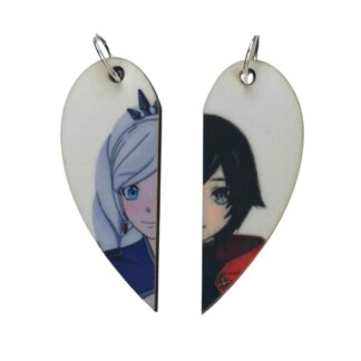 Ruby & Weiss from RWBY Matching Heart Pendants w Necklaces and Keyrings