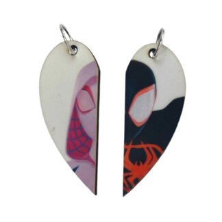 Miles & Spidergwen from Spider Verse Matching Heart Pendants w Necklaces and Keyrings