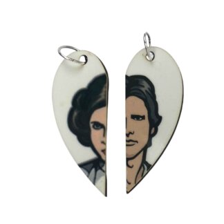 Princess Leia and Hans Solo from Star Wars Matching Heart Pendants w Necklaces and Keyrings