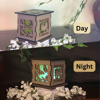 Gardening Wooden 5" Light Up Gift Box that is cut through on two sides with colored filter to light up as it gets dark.