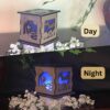 Just Breathe Wooden 5" Light Up Gift Box that is cut through on two sides with colored filter to light up as it gets dark.