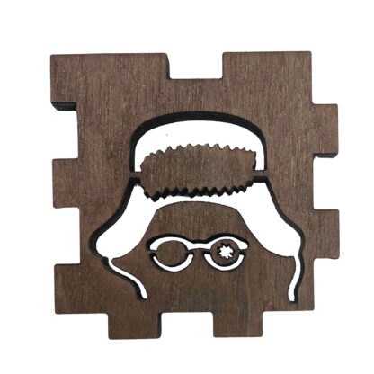 Wooden interchangeable light up box front with Ralphie silhouette from A Christmas Story, featuring brown stain and laser-cut design.
