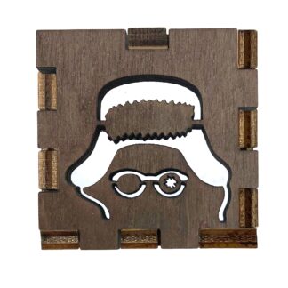 Interactive wooden light up box featuring Ralphie from A Christmas Story, with brown stained frame and glowing cutout design