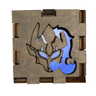 Handcrafted Solo Leveling Light Box featuring Shadow Monarch design, stained grey with glowing blue LED light – anime decor for fans and collectors.