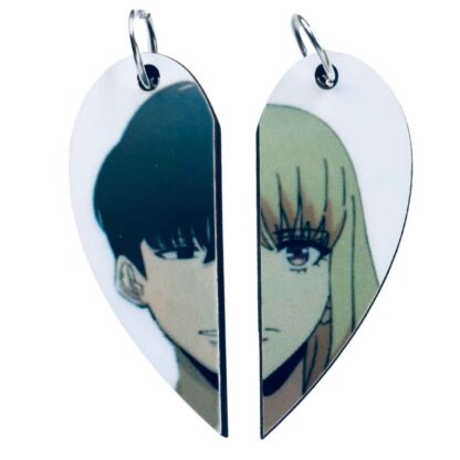 Sung Jin-Woo and Cha Hae-In Solo Leveling pendants shown apart to reveal matched heart design – handmade by AllTru2U